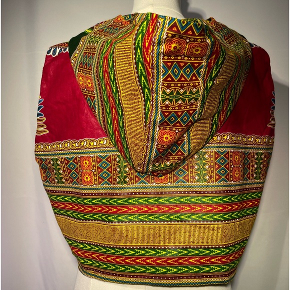 Women's African Print Crop Top Hoody Handmade Dashiki 90’s Streetwear Small-Med - Picture 4 of 5